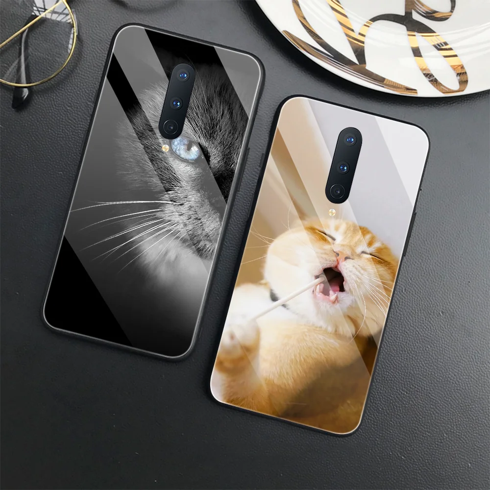 

Cute Funny Cat Tempered Glass Coque for Oneplus 9 Pro 8 T 9R Luxury Case for One Plus 8 Pro 7 7T 8T Nord N10 N100 9RT 5G Covers