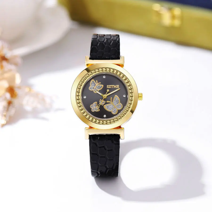 2024 модные классические женские часы с поясом золотой комплект бабочкой и