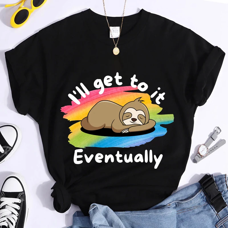 

I 'll Get To It Eventually Print Women T-shirts Clothing Kawaii Sloth Funny Graphic Tees Women Tops Shirt Grunge Aesthetic Tees