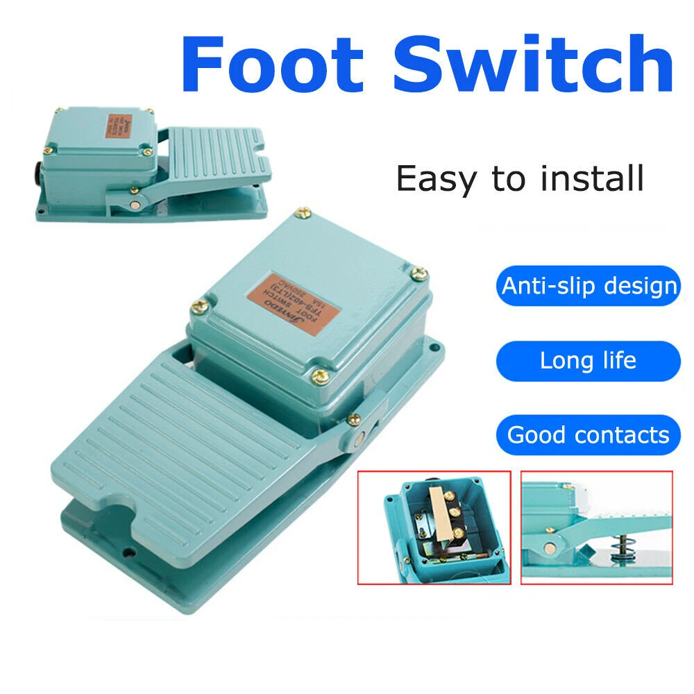 

Antislip Industrial Foot Operated Pedal Switch Footswitch Tool AC 250V 10A Type Foot Switch 1million Times Green 20x10x7CM