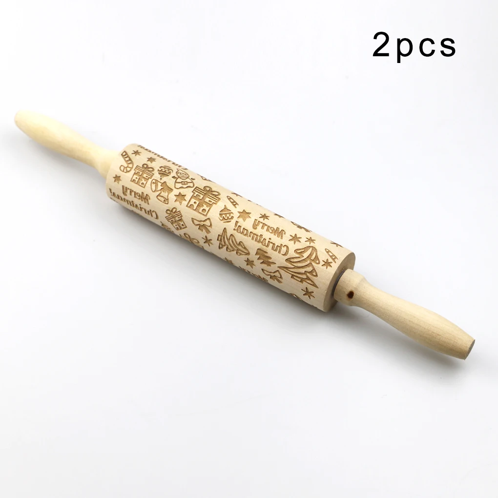 

2 Pieces Embossed Rolling Pin Patterned Wood Cookie Roller