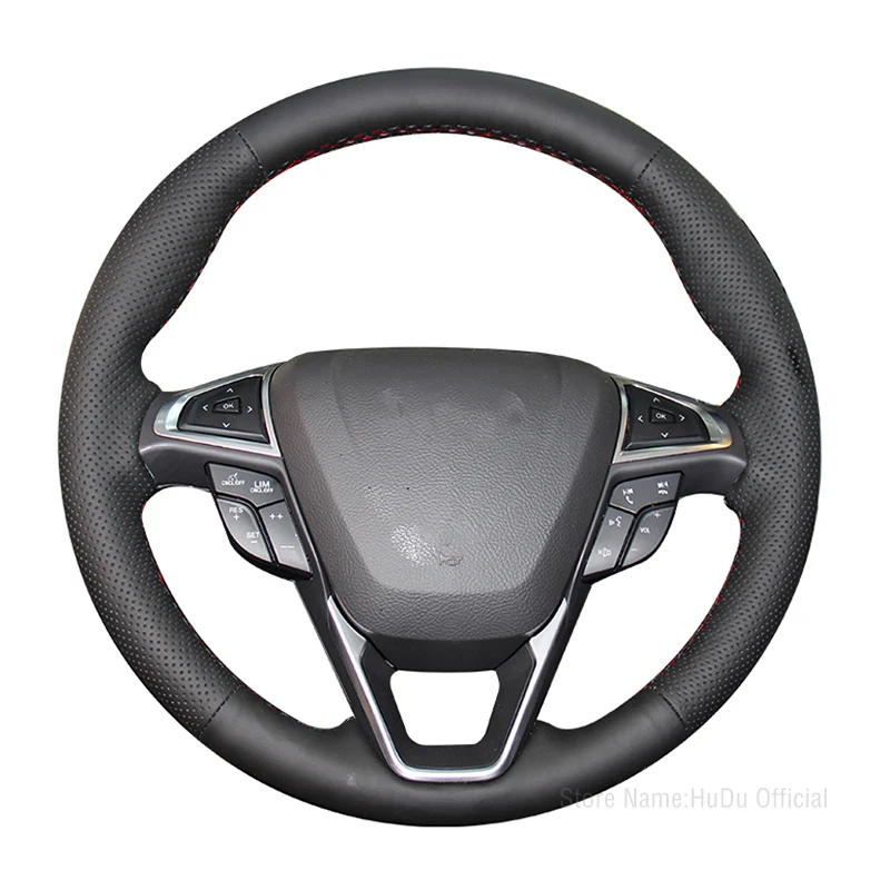 

DIY Black Leather Handsew Car Steering Wheel Cover for Ford Mondeo 2014-2020 Edge Galaxy S-Max 2015 2016 2017 2018-2020 Interior