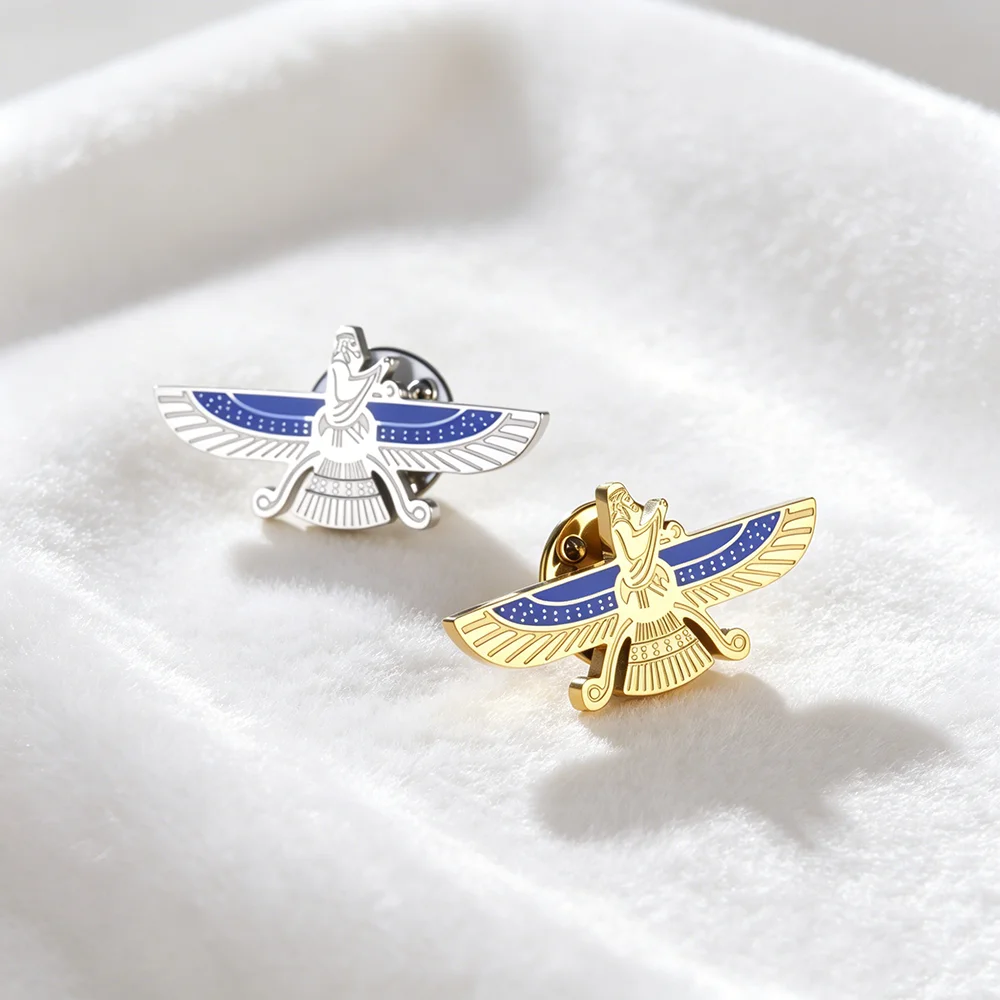 Фото Значок-брошь CoolTime Faravahar с синей эмалью, древнеперсидский амулет защиты, символ Фраваши с крыльями, для мужчин и женщин №2