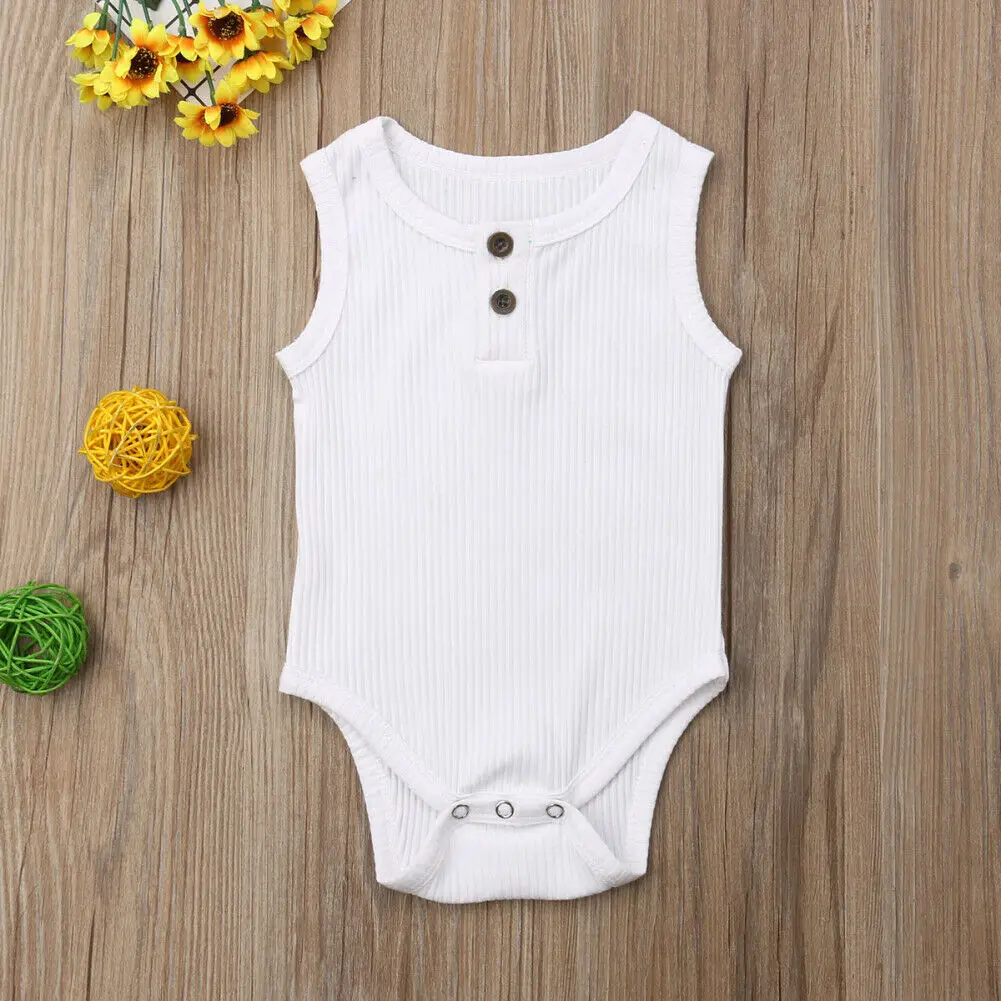 

Children Summer Clothing Newborn Baby Boy Girl Knit Solid Ribbed Bodysuit Jumpsuit Cotton Outfits Sleeveless Sunsuit 0-24M