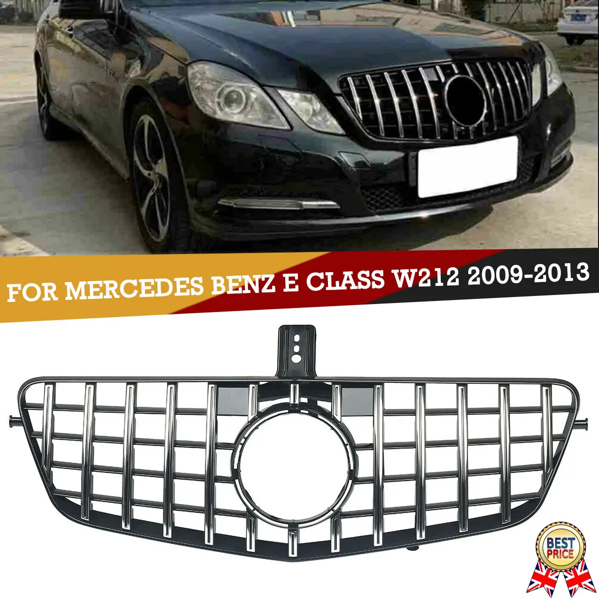Передняя решетка MAGICKIT CHROME panamerica GT GTR STYLE Chrome Silver для Mercedes Benz E Class W212 4 Door 2009-2013