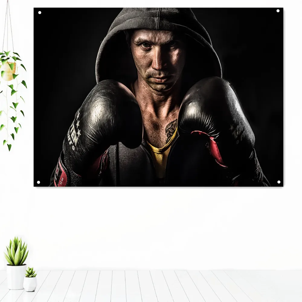 

Boxer Physical Exercise Decorative Banner Flag Boxing Muay Thai Kickboxing Training Poster Wall Hanging Painting Gym Decoration