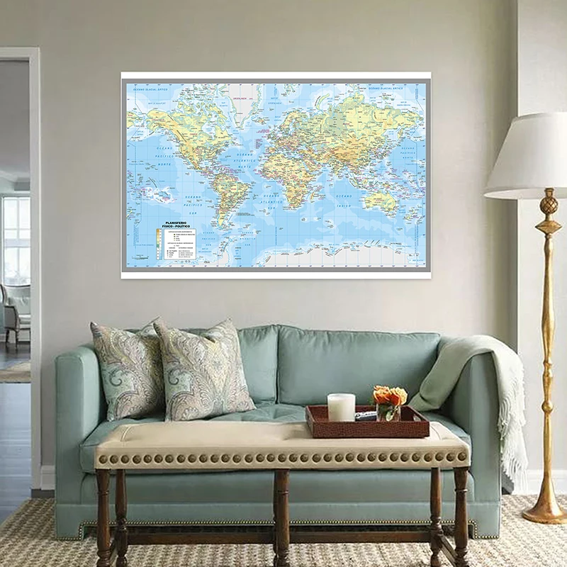 

225*150cm Spanish World Map Non-woven Canvas Painting Wall Art Poster Unframed Print Home Decoration School Supplies