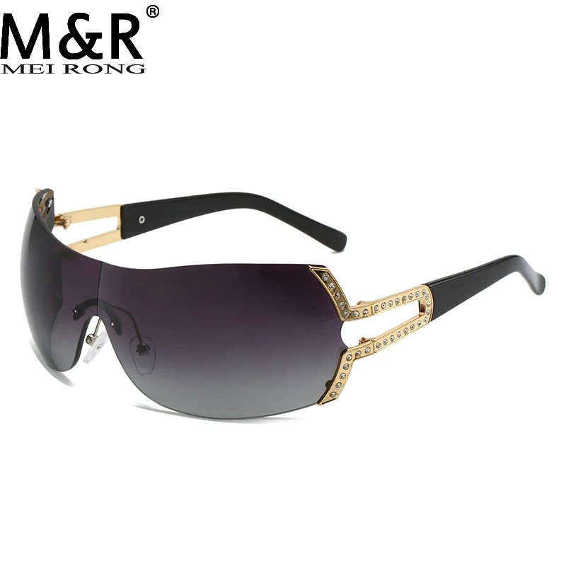 

2023 Fashion New Women's Y2K Borderless Sunglasses Gradual One Piece Hollow Out Eyeglass Frame Men's Riding Goggles Gafas De Sol