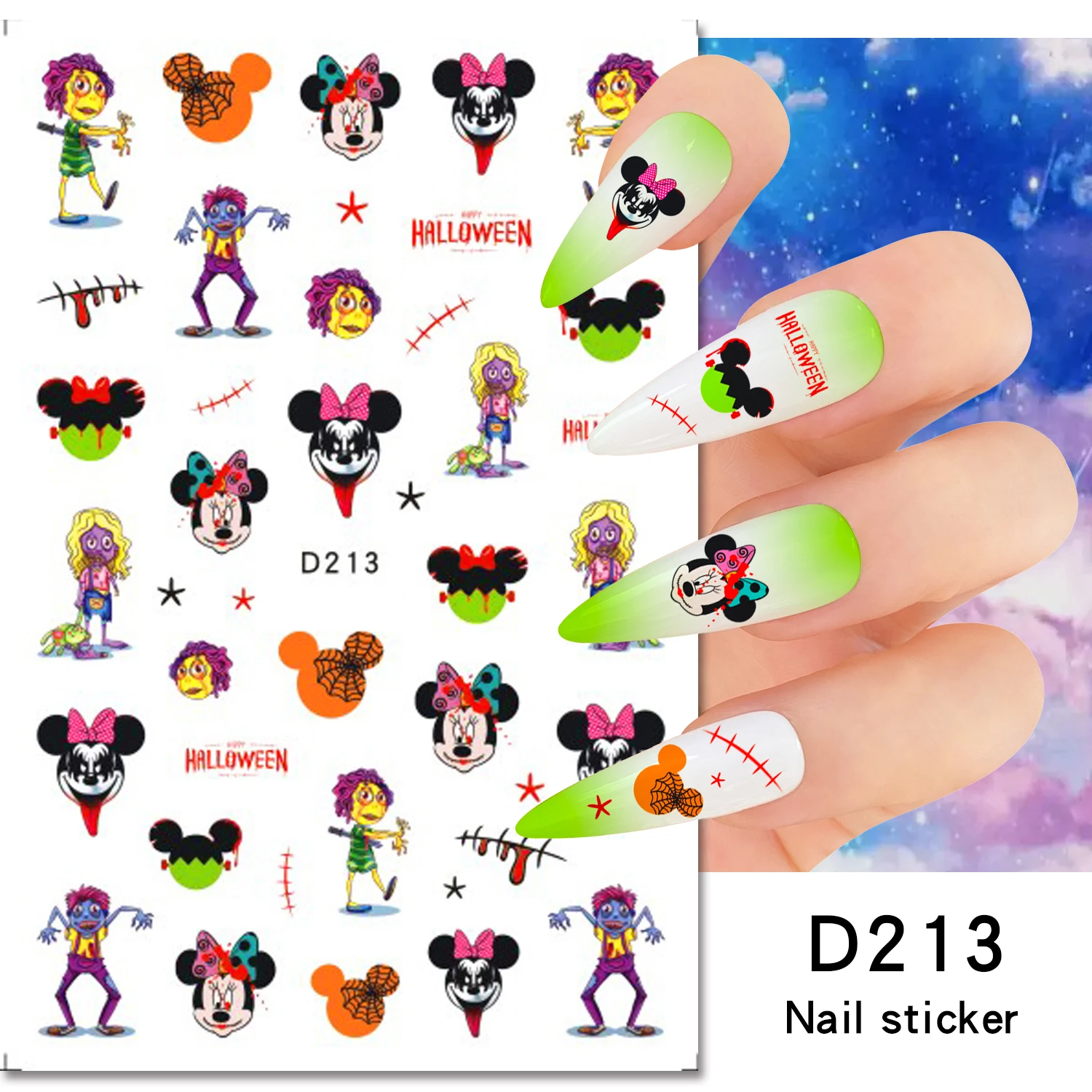 

New Horror Style Cartoon Mickey Mouse 3D Adhesive Stickers Nail Decoration Disney Lilo & Stitch Nail Stickers Nail Decals