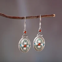 geezenca retro natural jade s925 silver enamel pearl agate drop earrings for women vintage chinese style earrings high quality
