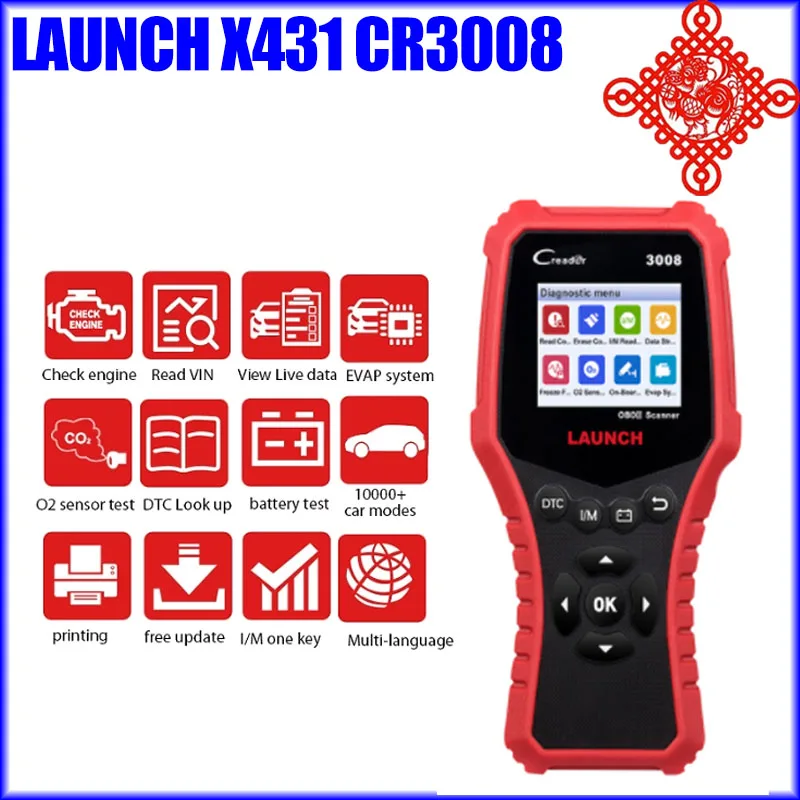 LAUNCH X431 CR3008 Full OBD2 Scanner Car OBDII Diagnostic Tool Engine Battery Code Reader Free Update pk CR3001  KW850