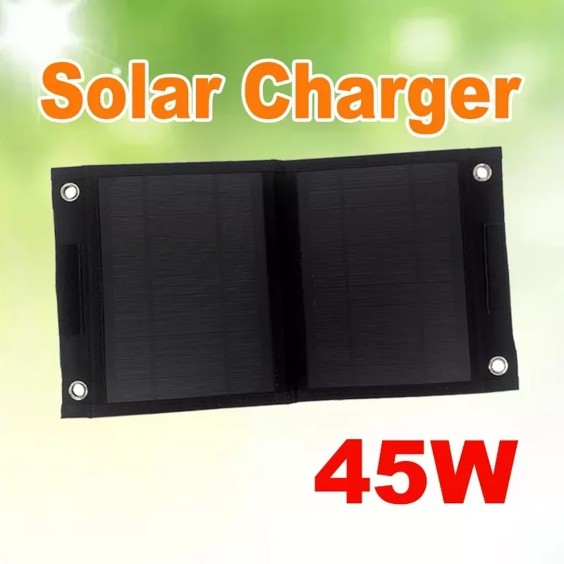 

12V Folding Solar Panel 45W Real Power Solar Plate Outdoor Portable Backup Power Charger 2 USB Output for Mobile Phone Car Cells