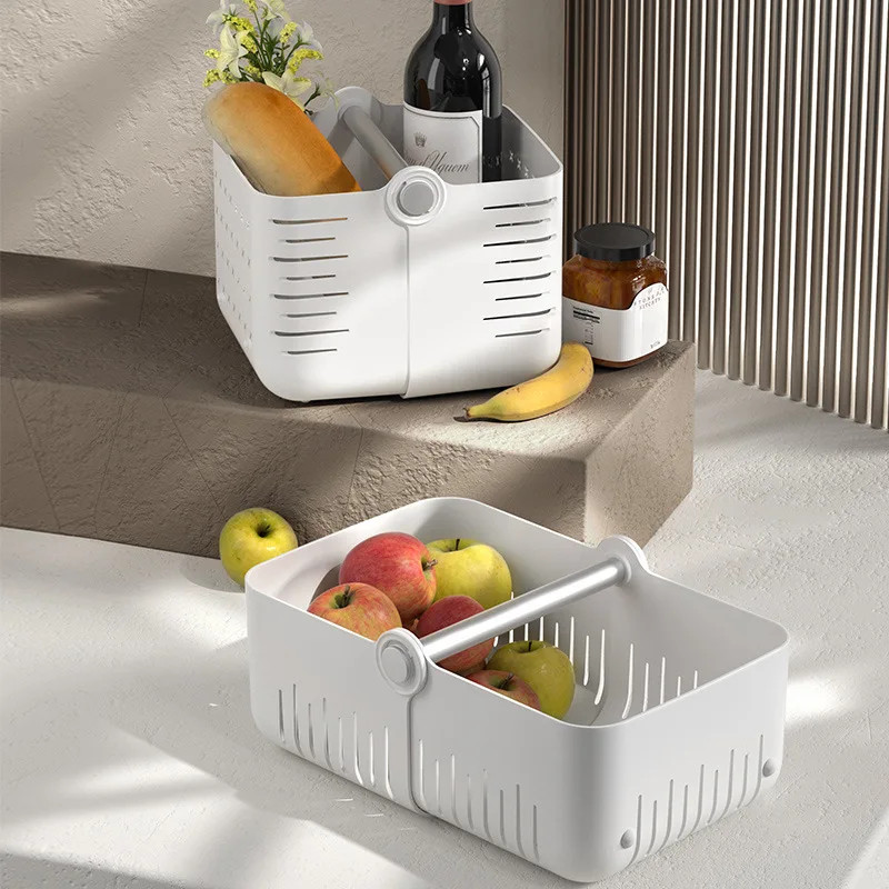 

Folding Kitchen Storage Basket with Handle Plastic Cupboard Cabinet Snack Sundries Containers Box Pantry Organizer White