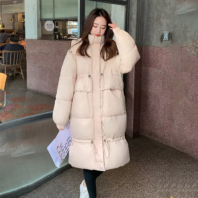 Women's Long Warm Coat Hooded Thicken Parkas Cotton Padded Long Sleeve Big Pockets Female Casual Outerwear Ladies