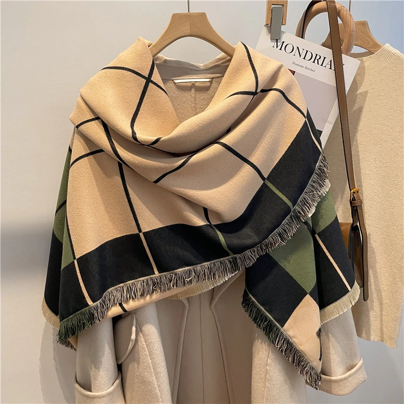 

Plaid Lattice Letters Cashmere Scarf Women's Thermal Shawl Warm Pashmina Foulard Scarves Blanket Neckerchief Bufandas