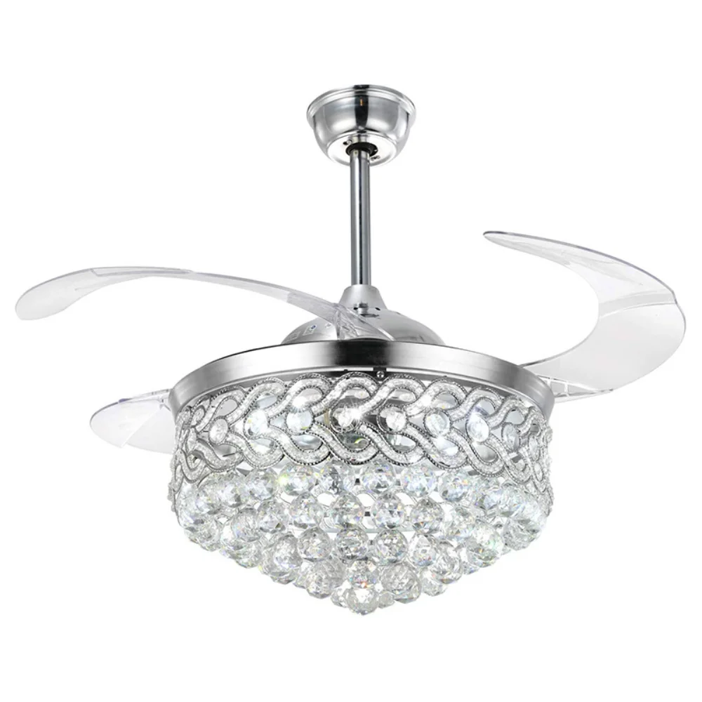 

Led Ceiling Fan Pendant Lamp Light Chandelier Art Silver Crystal Remote Control 90-240V Luxury Design