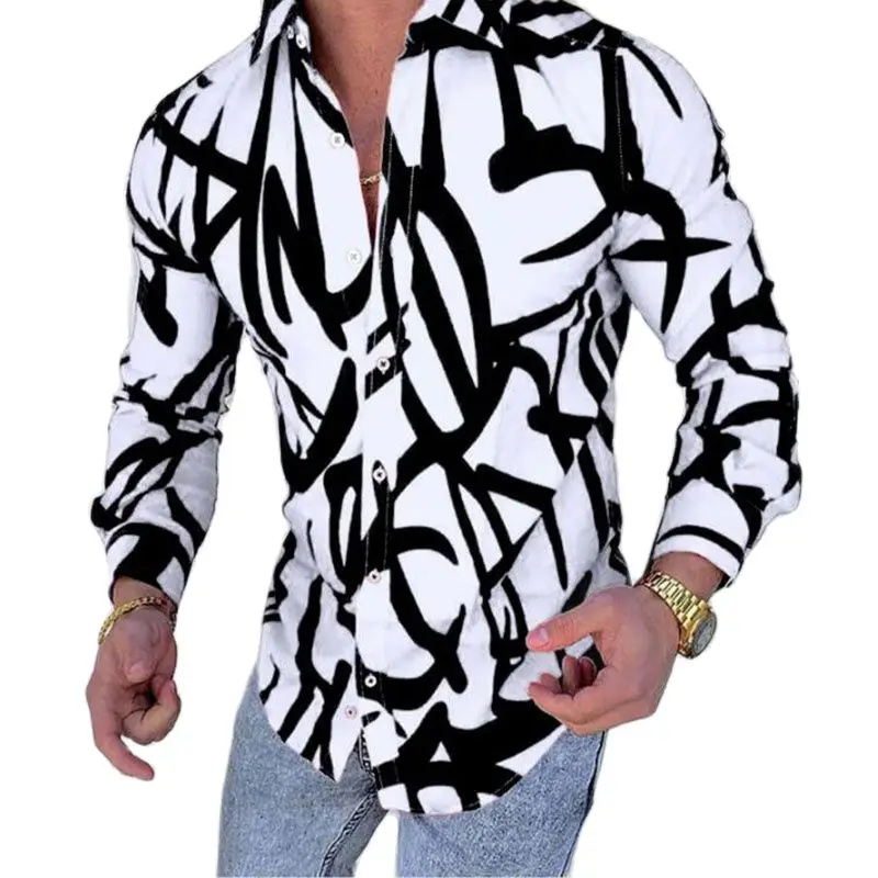 

2022 Men's Shirts Spring and Autumn Fashion New Plaid Lapel Out Golf 3D Illusion Printed Long Sleeve Casual Tops European Size