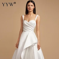 womens robe white wedding dress strap tube top folds design elegant marriage gown simple plain long bridal evening dresses 2022