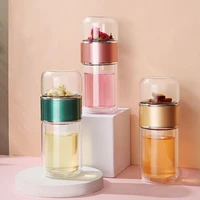 ins cute style double wall glass water bottles infuser filter easy to carry tea separation tumbler cup drinkware travel mug