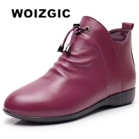 woizgic women female mother ankle genuine leather boots shoes plush fur warm autumn pointed toe plus size 42 43