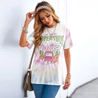 summer t shirt for women tie dyed fashion print short sleeve round neck ladies casual tops