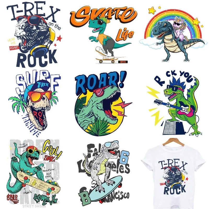 

Rock Anime Dinosaur Patches on Clothes Iron-on Transfers for Clothing Thermoadhesive Patches Thermal Stickers Patch for Children