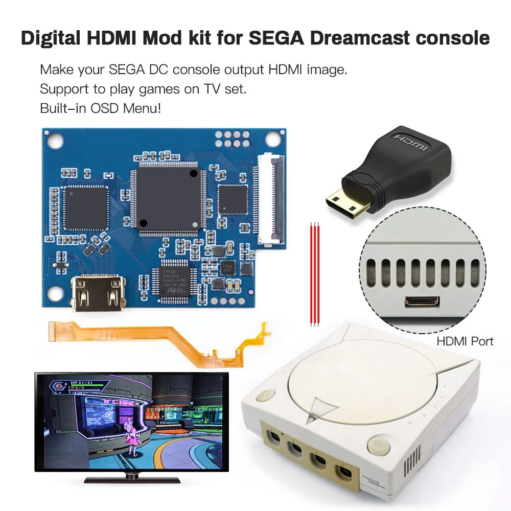 HISPEEDIDO цифровой-цифровой 1080P HDMI ТВ-адаптер для консоли SEGA Dreamcast DC Digital MOD Kit