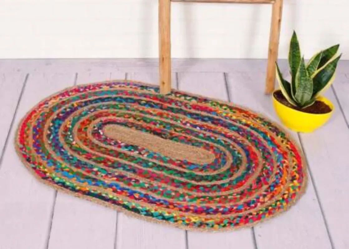 

Новый Индийский джутовый хлопковый коврик ручной работы, ковры для гостиной, Индивидуальный размер, Многоцветный Овальный коврик Chindi для у...