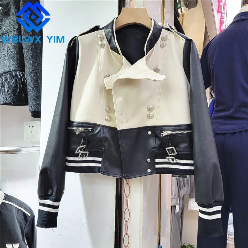 

Short Leather Jacket Women 2022 Zipper Fashion Patchwork Loose Soft PU Jackets Spring Autumn Casual Motorcycle Coat Female