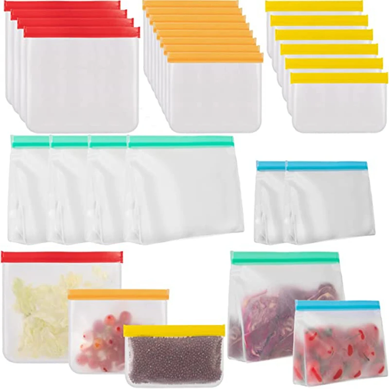 

5PCS Reusable Food Storage Bags Kitchen Home Freezer Bags Large Ziplock Fresh Keeping Sealed Leakproof Food Containers Orangers