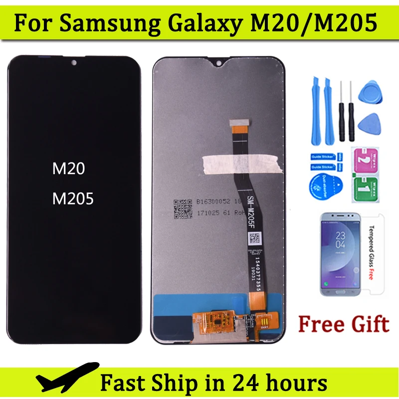 Для Samsung Galaxy M20 M205 M205F SM-M205F/DS ЖК-дисплей с сенсорным экраном дигитайзер в сборе Бесплатная доставка
