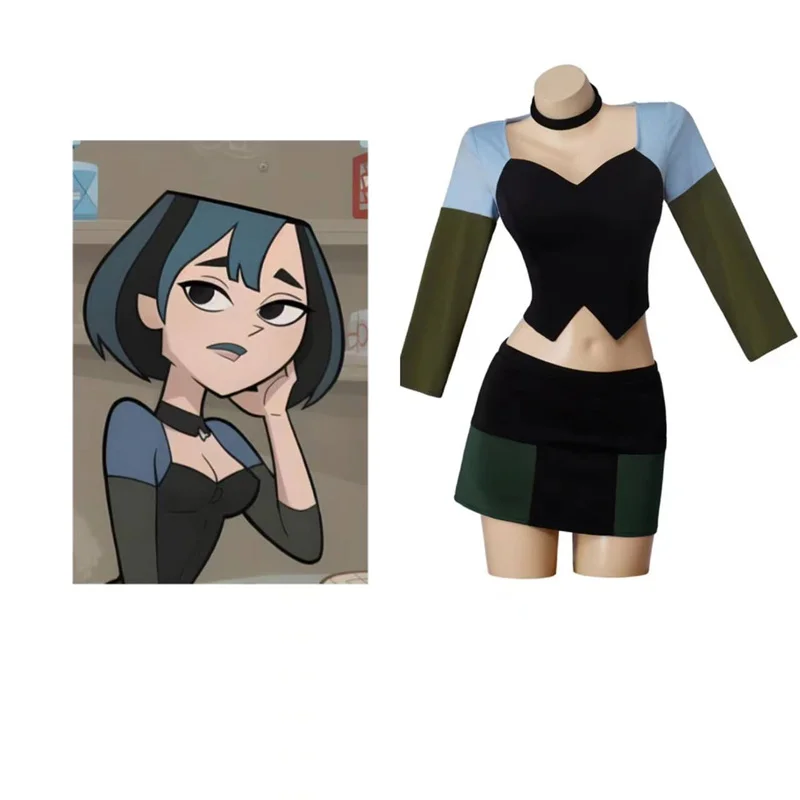 

Total Drama Island Gwen Cosplay Costume Crop Top and Mini Skirts Full Set Halloween Carnival Outfits with Neckwear for Woman