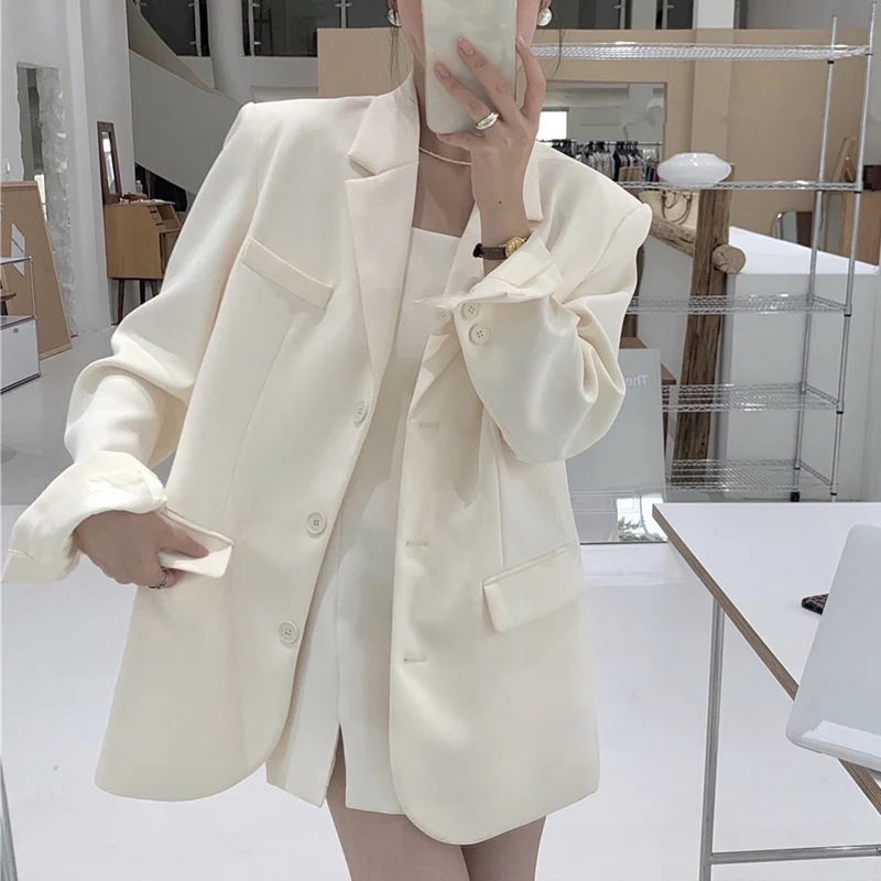 Блейзер Женский однотонный на пуговицах базовый свободный однобортный