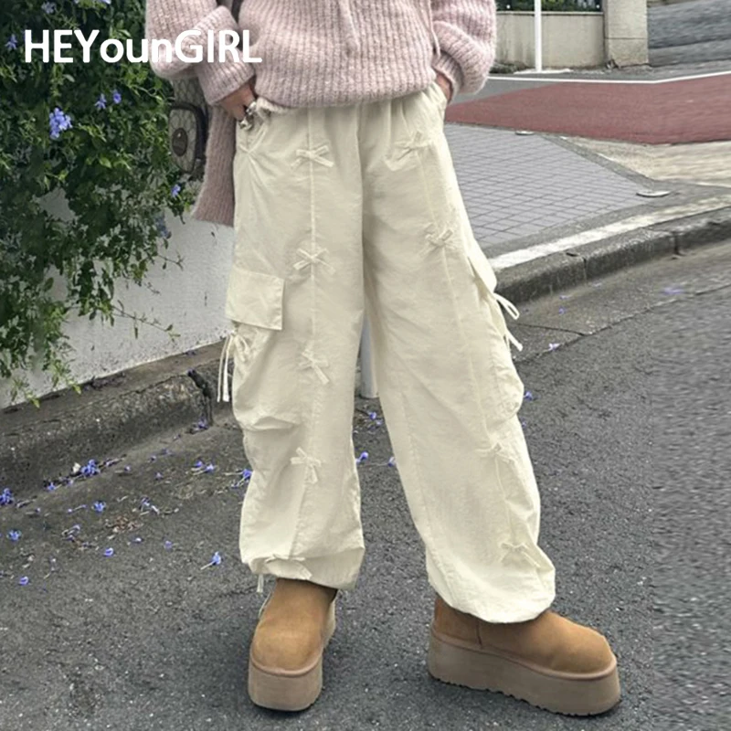 

Модные корейские женские брюки HEYounGIRL с бантом Y2K уличная одежда гранж в эстетике прямые брюки со средней талией шикарные спортивные брюки 90-х