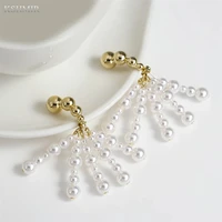 trendy long dangle earring for women 2022 fashion simulated pearl tassel drop earring vintage gold silver brincos jewelry