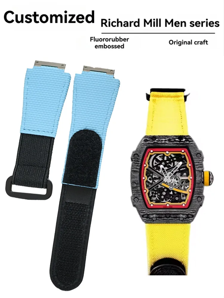 Фото Ремешок из фторкаучука по индивидуальному заказу для Richard Mille RM011 RM030 RM005 RM035 RM055 RM35-01 RM67 FKM, резиновый ремешок для часов, эластичный нейлон №1