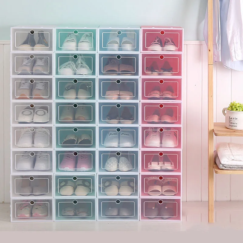 

Fold Shoes Case Thickened Transparent Drawer Case Plastic Shoe Boxes Stackable Box Shoe Dustproof Organizer Shoebox 6pcs/Set