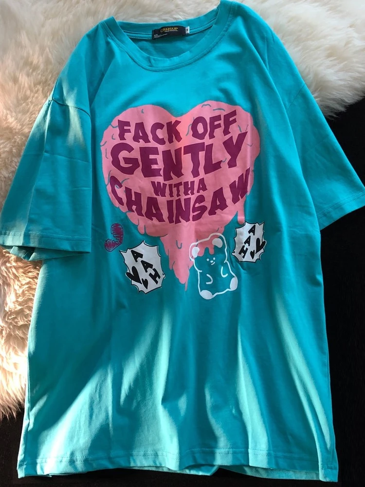 

Футболка женская оверсайз в стиле Харадзюку, винтажная тенниска с принтом сердец, топ с коротким рукавом, уличная одежда в стиле Kpop Alt, лето ...