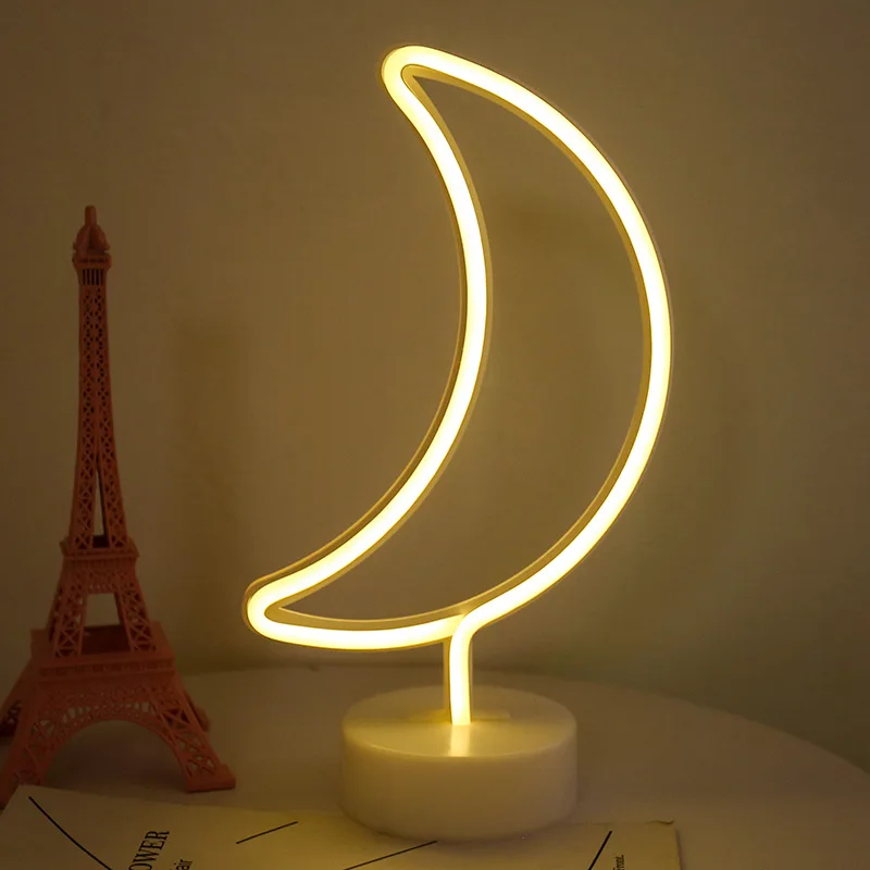 

Неоновая Вывеска, Светодиодная Неоновая Лампа В Форме Луны, Питание От батареи/USB, Теплый Белый Цвет С Держателем, Звезда