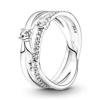 authentic 925 sterling silver sparkling triple band with crystal ring for women wedding party europe fashion jewelry