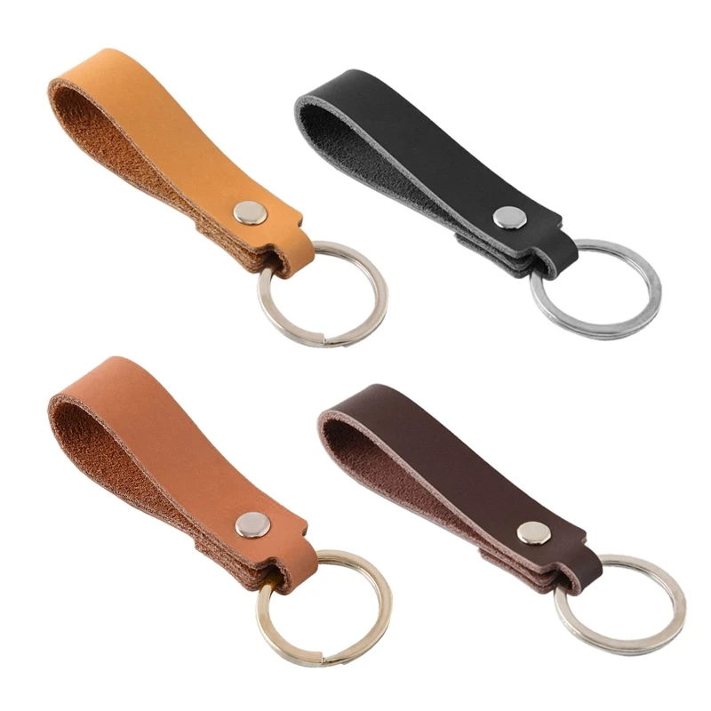 

Retro Unisex Genuine Leather Sliver for KEY Ring Exquisite Car Keychain POB for KEY Holder Lanyard Keychain