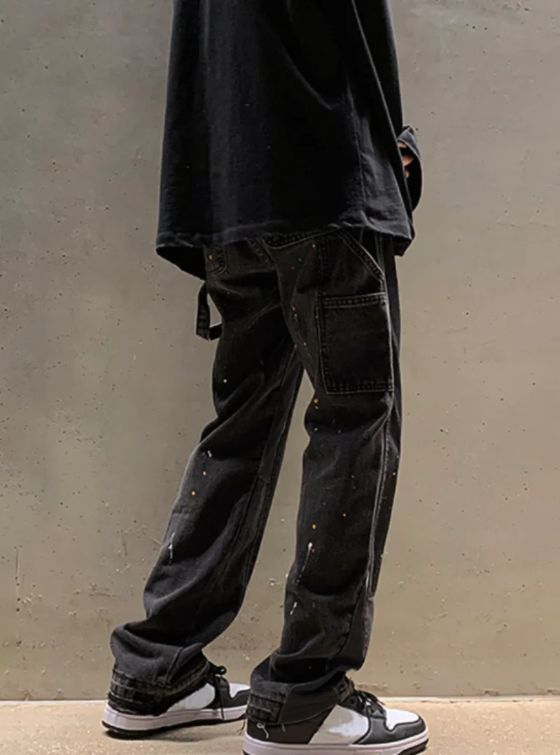 New Mens Jeans Contrast Color Wash and Splice Denim Pants for Men