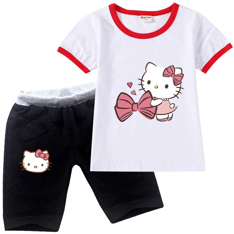 

2022 Casual Baby Kids Sport Clothing Hello Kitty Clothes Sets for Girls Costumes 100% Cotton Baby Clothes Roupa Infantil
