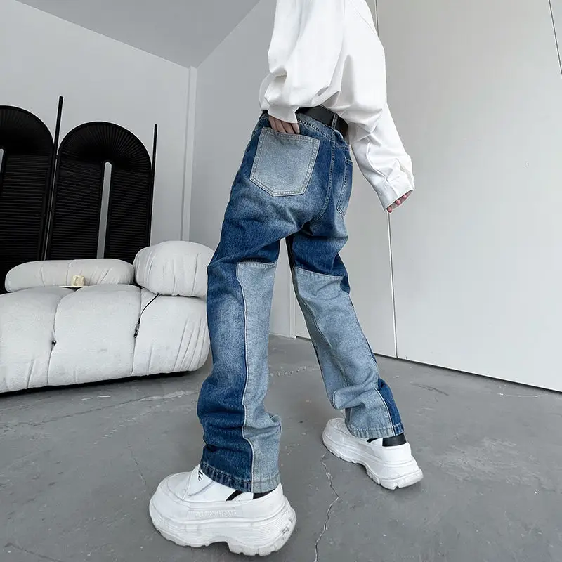DEEPTOWN Y2K Patchwork Jeans for Men Harajuku Style Denim Pants Male Blue Vintage Loose Casual Streetwear Hip Hop Fashion Spring