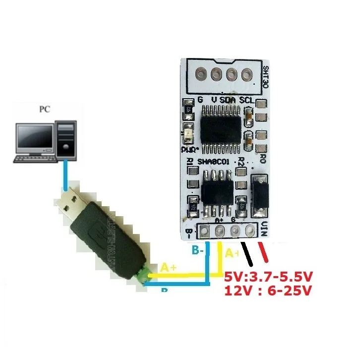-40-125 градусов Цельсия 0-100% относительной влажности SHT30 SHT3X RS485 RS232 TTL Modbus Rtu Модуль