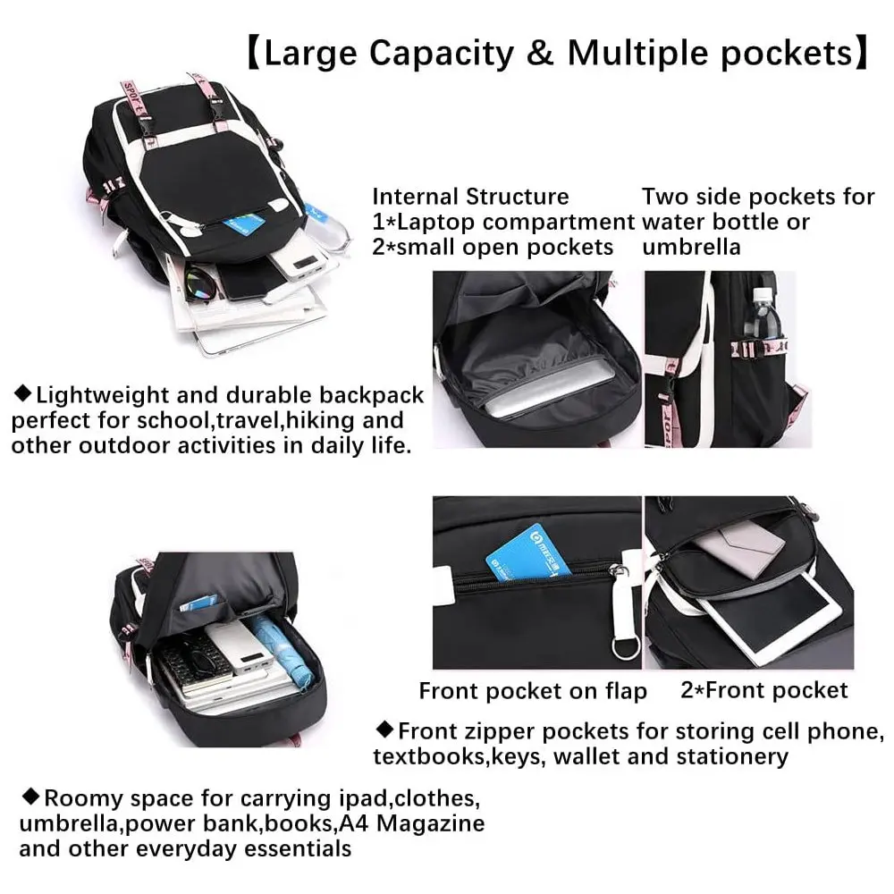 School Backpack Girls Bookbag, Heavy Duty Kids Backpack 21L Children Schoolbag Bookbag with USB Charge Port