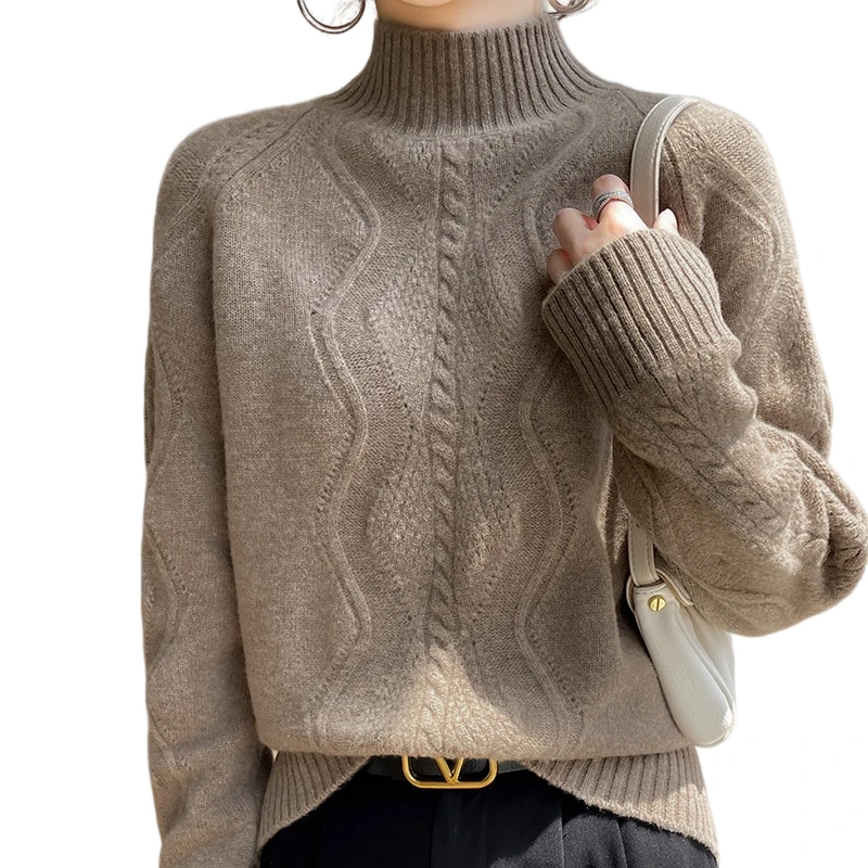 

Sparsil PureCashmere Sweater Women Half Turtleneck Twist Basic Pullovers Female Thick Warm Soft Knitted Outwear Coat Jumpers