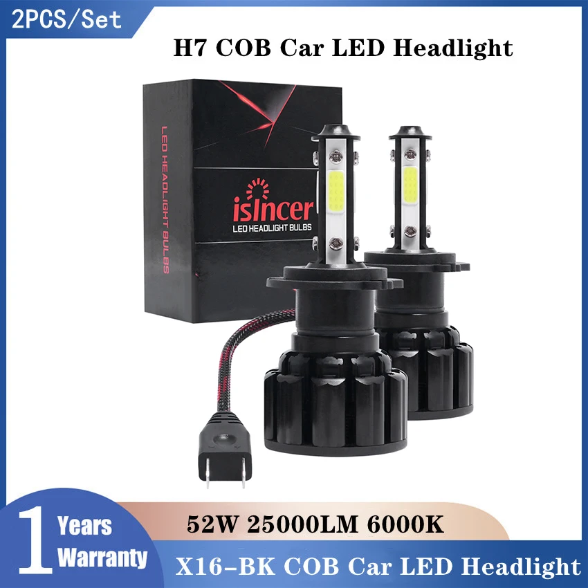 

X16-BK Автомобильные фары H7 H11 9005 COB светодиодный лампы для Фар H4 Дальний/ближний свет 52 Вт 6000 лм K Сверхъяркие Автомобильные фары 12 В 24 В