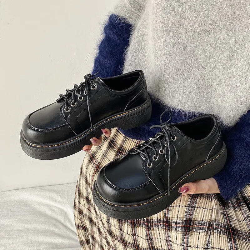 Japanese Kawaii Lolita Shoes JK Uniform Shoe Women Round Toe Platform Leather Vintage Mary Jane Shoes Zapatillas Mujer Oxford