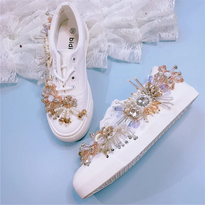 Spring new diamond-studded canvas shoes wild and playful crystal cool shoes 35-39